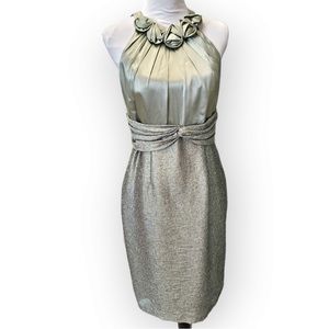 Adrianna Pappell Halter Cocktail Dress Formal Size 8 Sage Green Gold